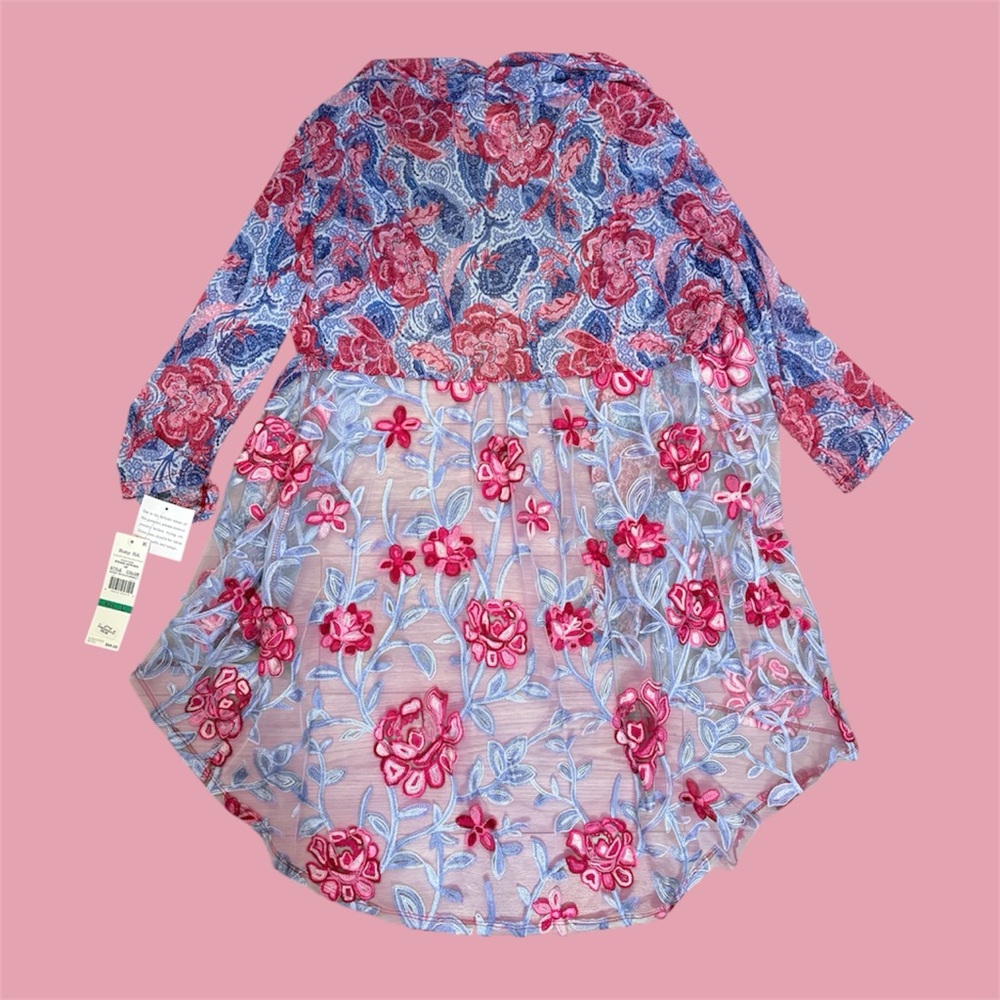 Ruby Rd. Floral Embroidered Shaw/Komono with Pink and Blue Accents